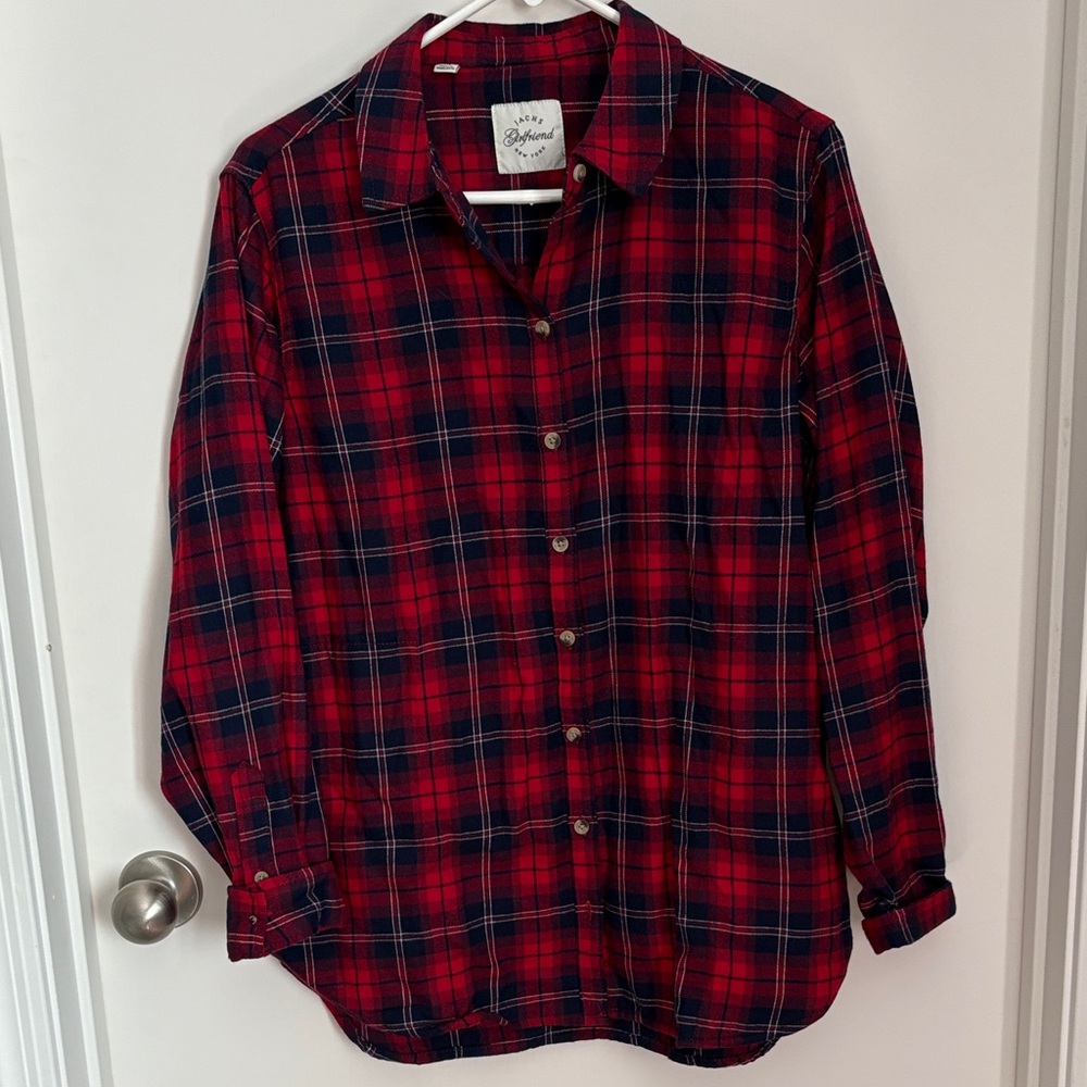 JACHS Girlfriend Red and Blue Plaid Button Down Shirt